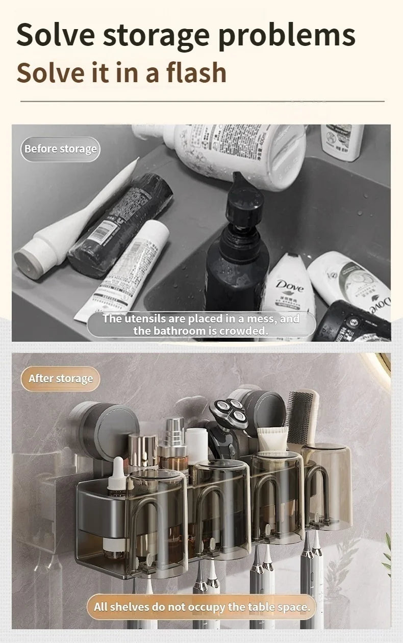 No Need To Drill Suction Cup A Wall-Mounted Electric Toothbrush Holder With a Cup For The Bathroom