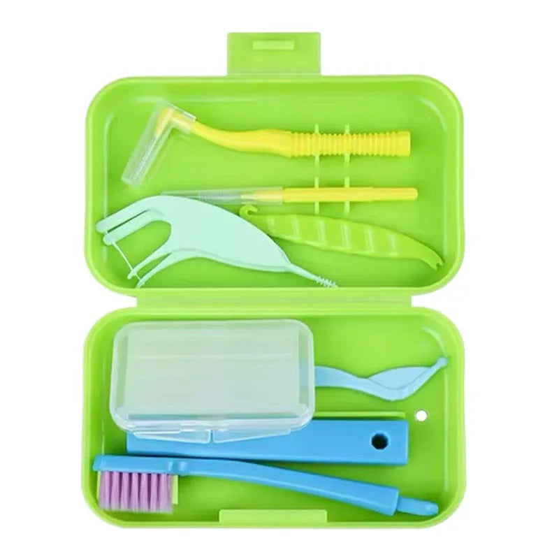 Dental Cleaning Care Kits Orthodontic Oral Care Foldable Brush Interdental Brush Ortho Wax Portable Travel Case Clean Hygiene