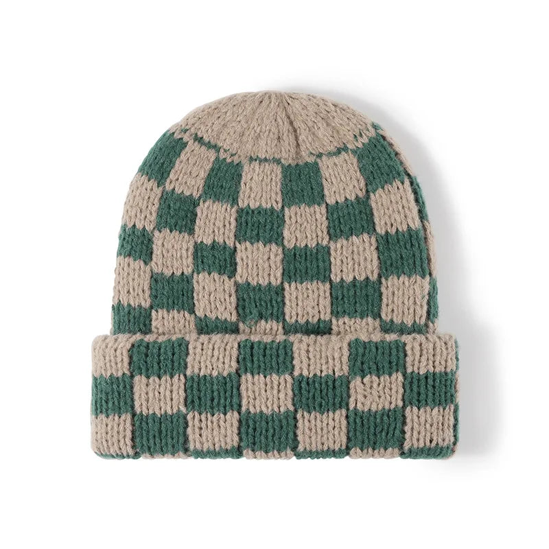 Winter Hats for Woman New Men Beanie Knitted Hat Girl Black White Check Plaid Chess Beanie Gorros Warm Bonnet Ladies Casual Cap