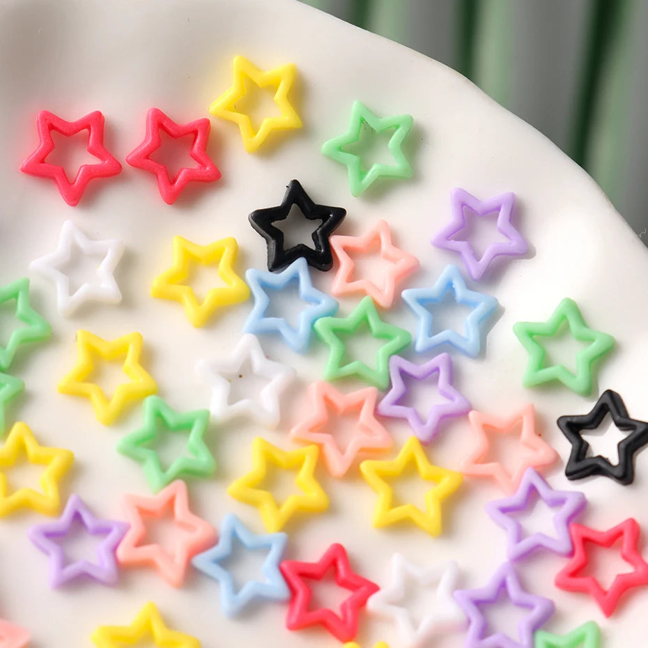 100cs/bag Macaron Hollow Star Nail Charms  Five Pointed Star Nail Art Decoration Kawaii Accessories Manicure Design Supplies