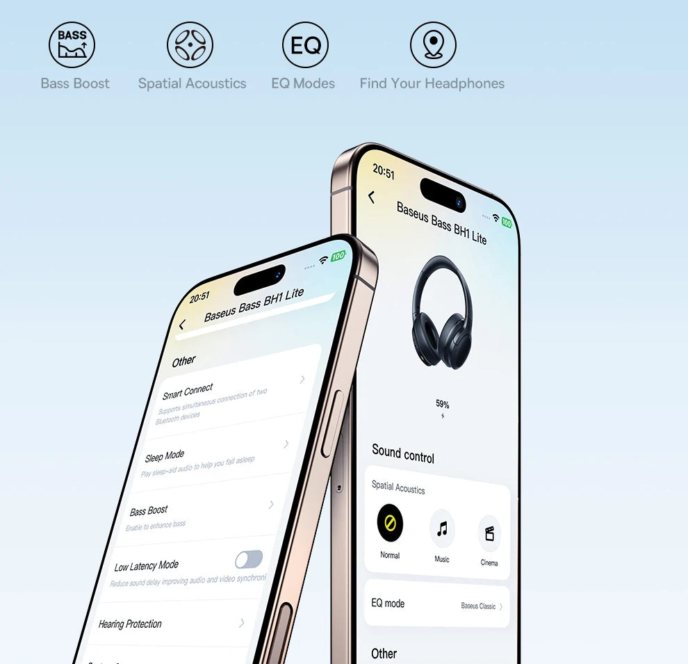 Baseus Wireless Headphones Bluetooth 6.0 HIFI Level Earphone 40mm Driver Foldable Over Ear Headsets 80H Playtime Spatial Audio