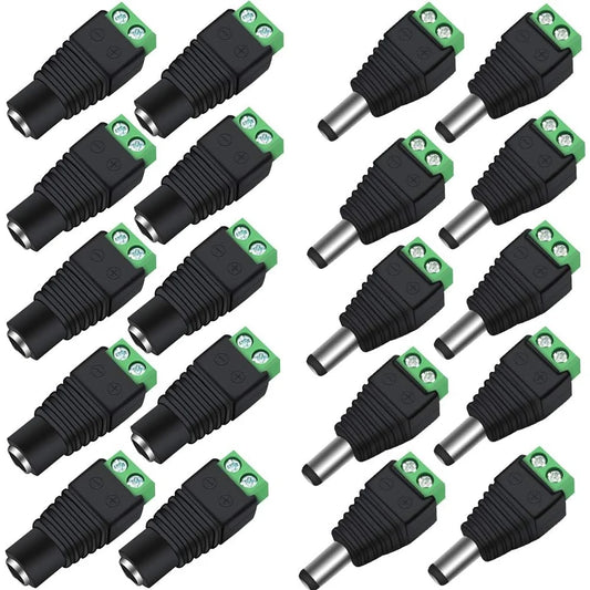 10 Pairs 12V Male and Female 2.1x5.5mm DC Power Jack Plug Adapter Connector for CCTV Security Camera, LED Strip Light