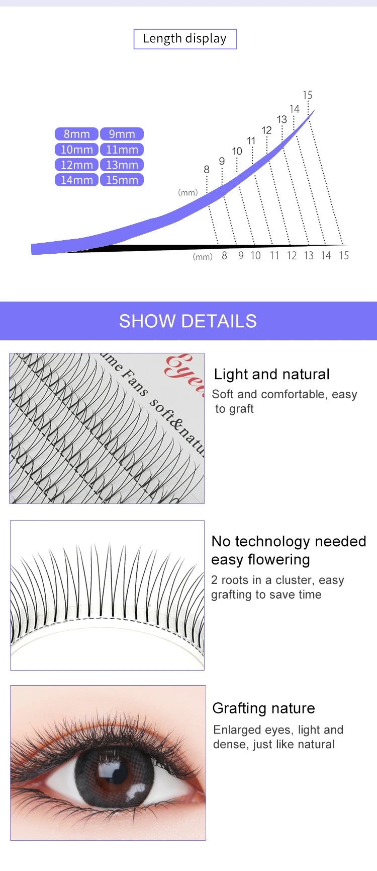 E-young 2d Premade Lashes Volume Fans Short Stem C/D Curl 0.1mm Natural False Eyelashes Extensions Premade Fans Wholesale Makeup
