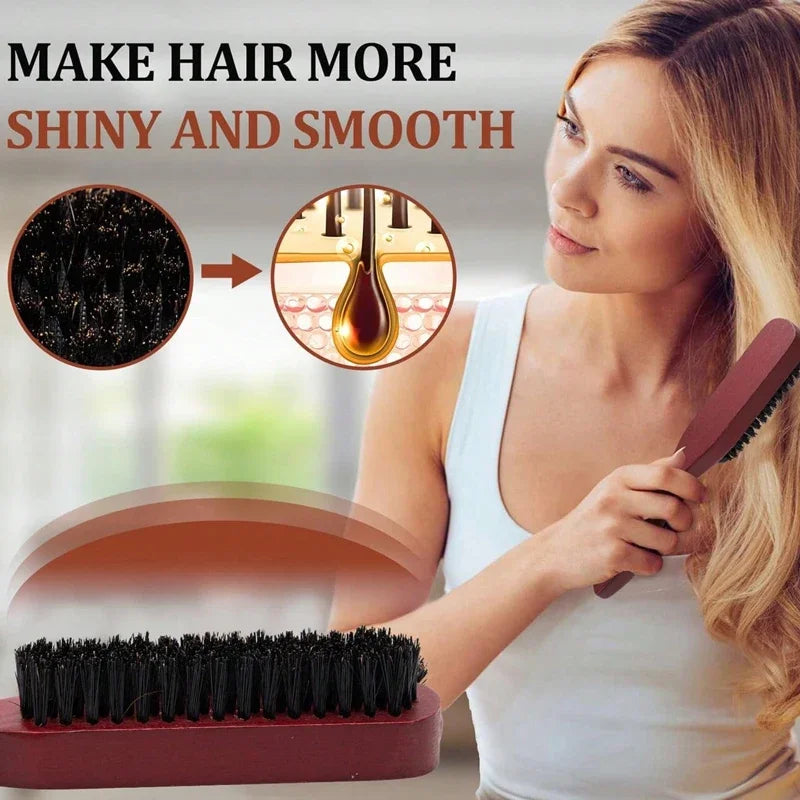 1/2Pcs Wooden Handle Bristle Hair Brush Set , Frizz-Reducing Scalp Massage Comb for All Hair Types