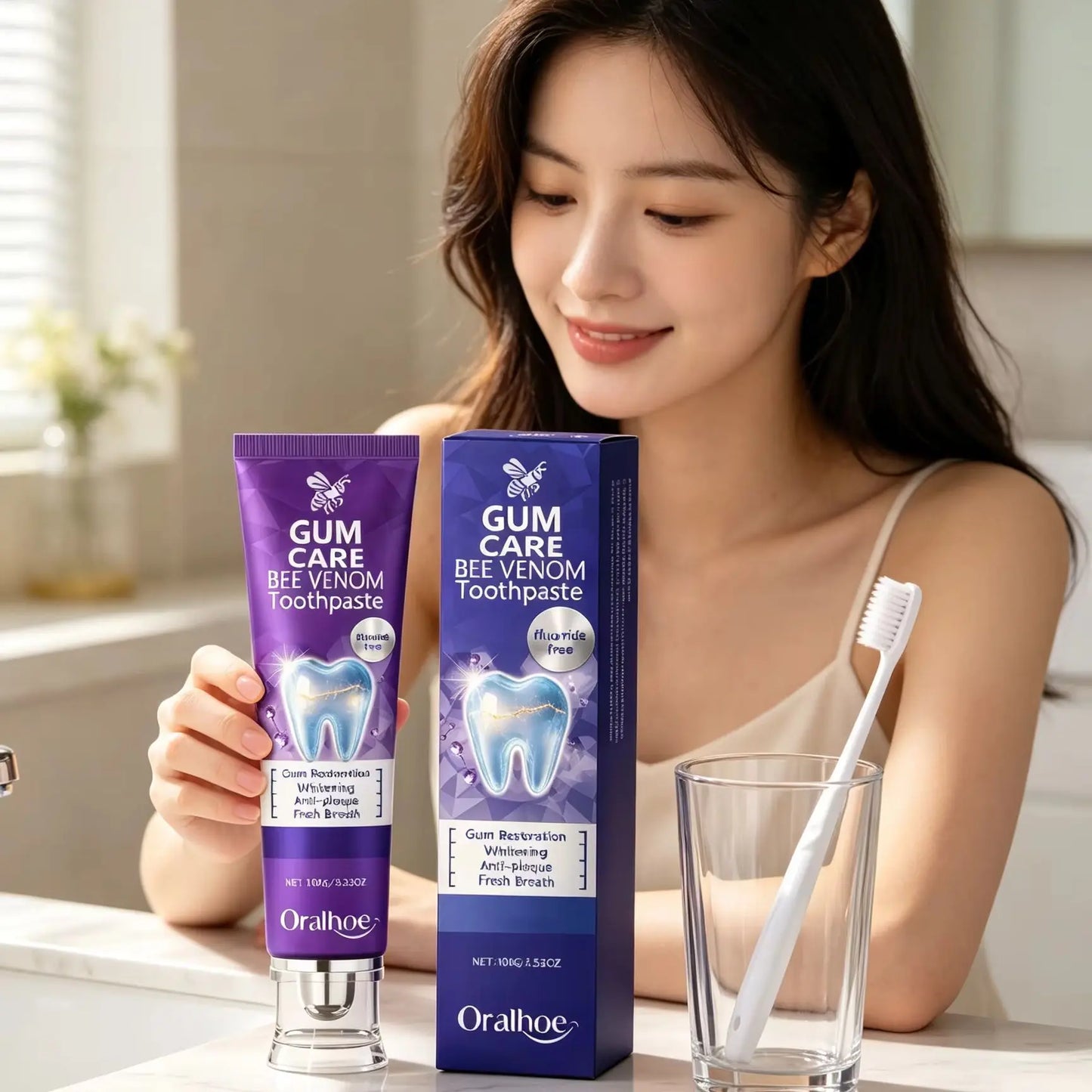 Oralhoe Bee Venom Toothpaste Gum Care Remove Teeth Stains Gum Restoration Dental Plaque Remover for Teeth Whitening Toothpaste