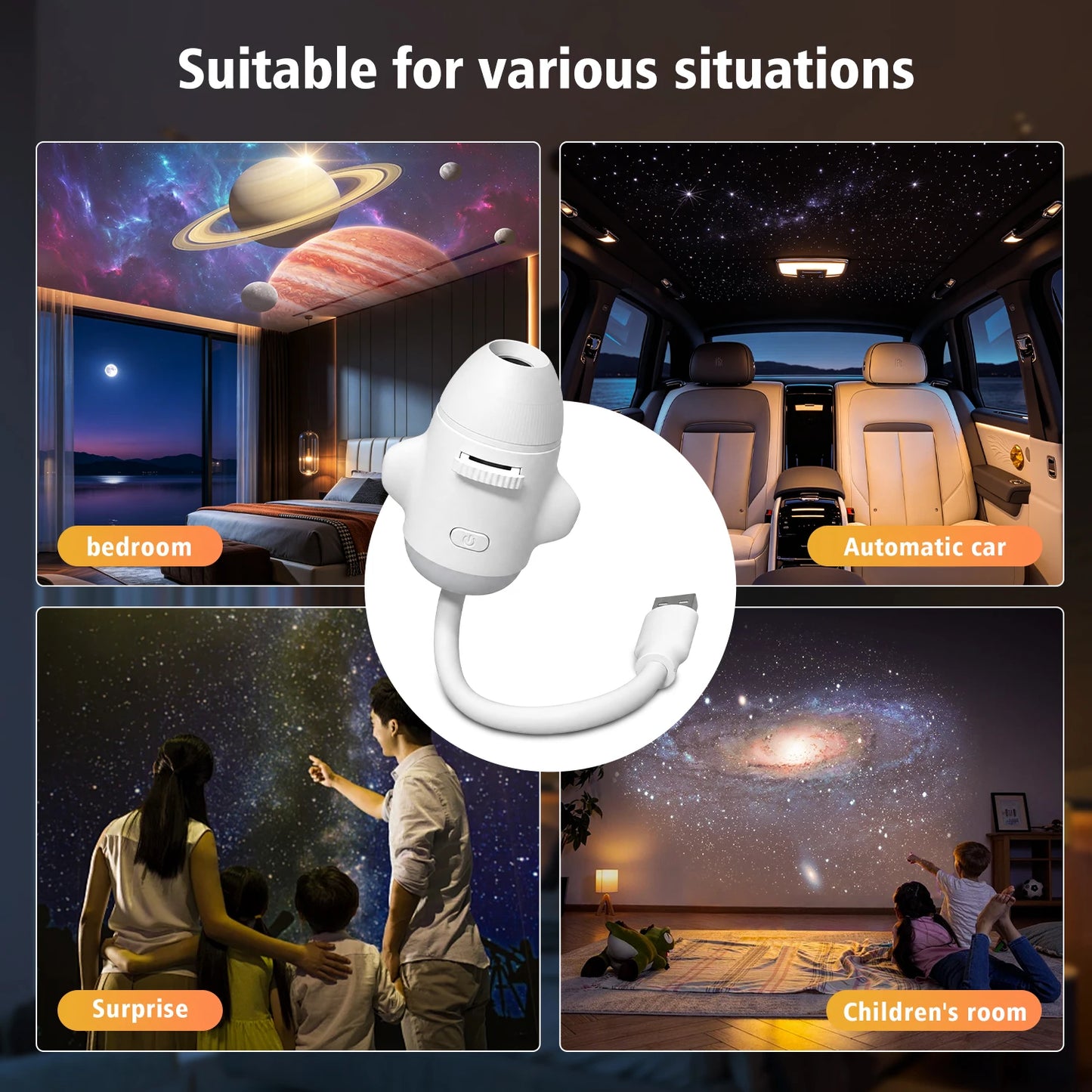 2-in-1 USB Galaxy Projection Light Adjustable Focus Ambient Star Projector Lights Car Projection Lamp Space Moon Night Light