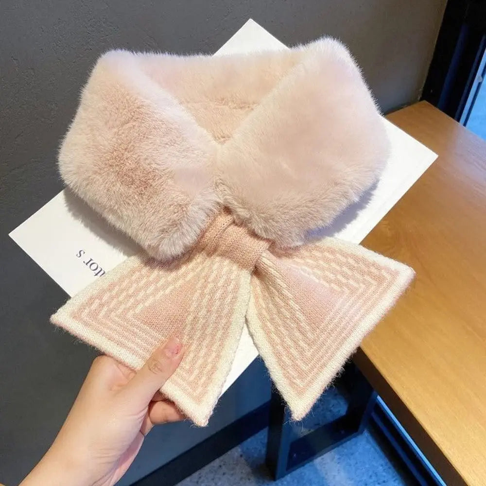 Fashion Accessory Solid Color Winter Neck Warmer Thicken Neck Warmer Cross Collar Scarf Faux Rabbit Fur Scarf for Women Girls