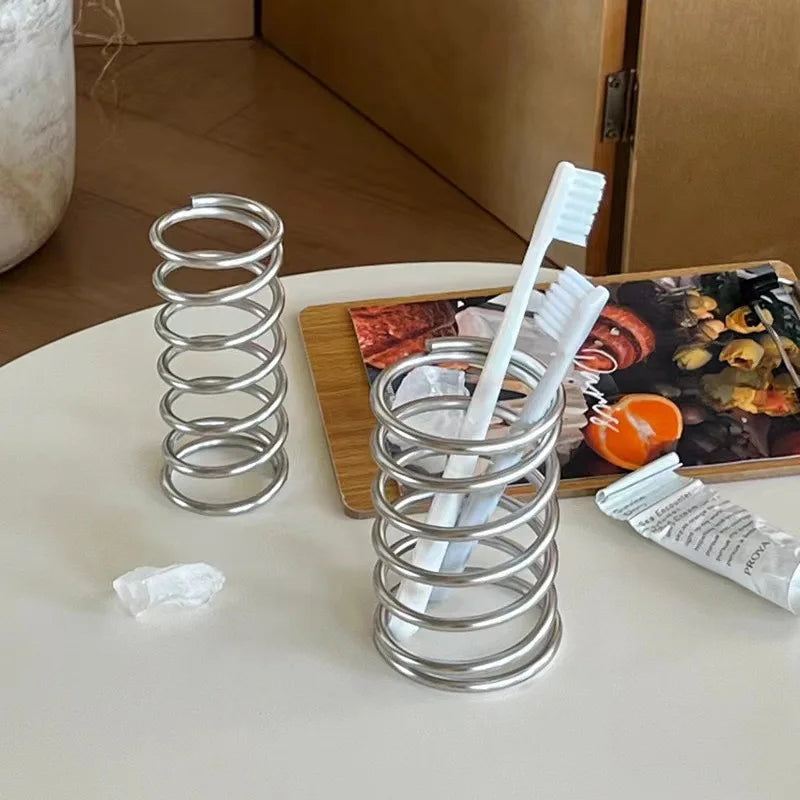 Stainless Steel Toothbrush Holder Metal Bathroom Accessories Tool for Toothpaste Makeup Brush Storage Rack Home Decoration