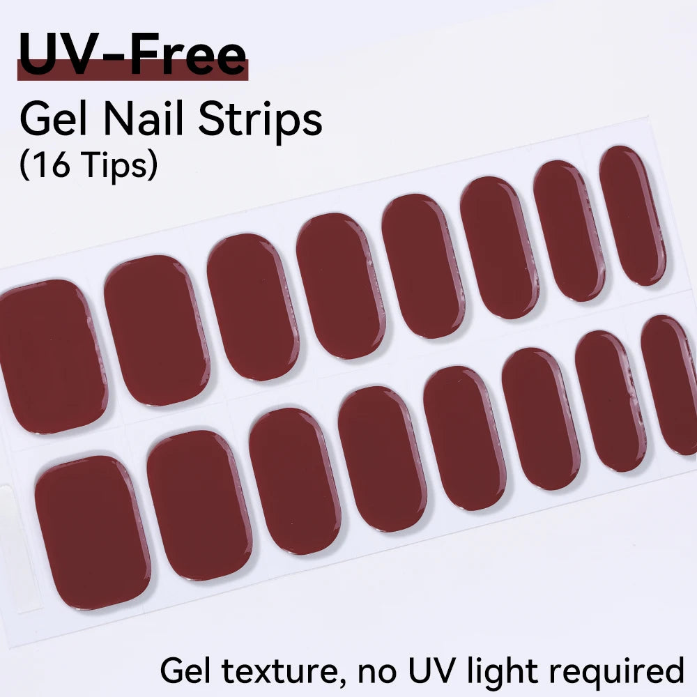UV FREE Fully Cured Gel Nail Strips 16/22 Tips Self Adhesive Gel Nail Stickers DIY Nail Art Manicure DON'T NEED UV LAMP