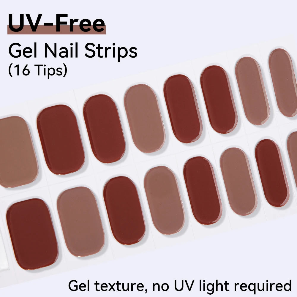 UV FREE Fully Cured Gel Nail Strips 16/22 Tips Self Adhesive Gel Nail Stickers DIY Nail Art Manicure DON'T NEED UV LAMP