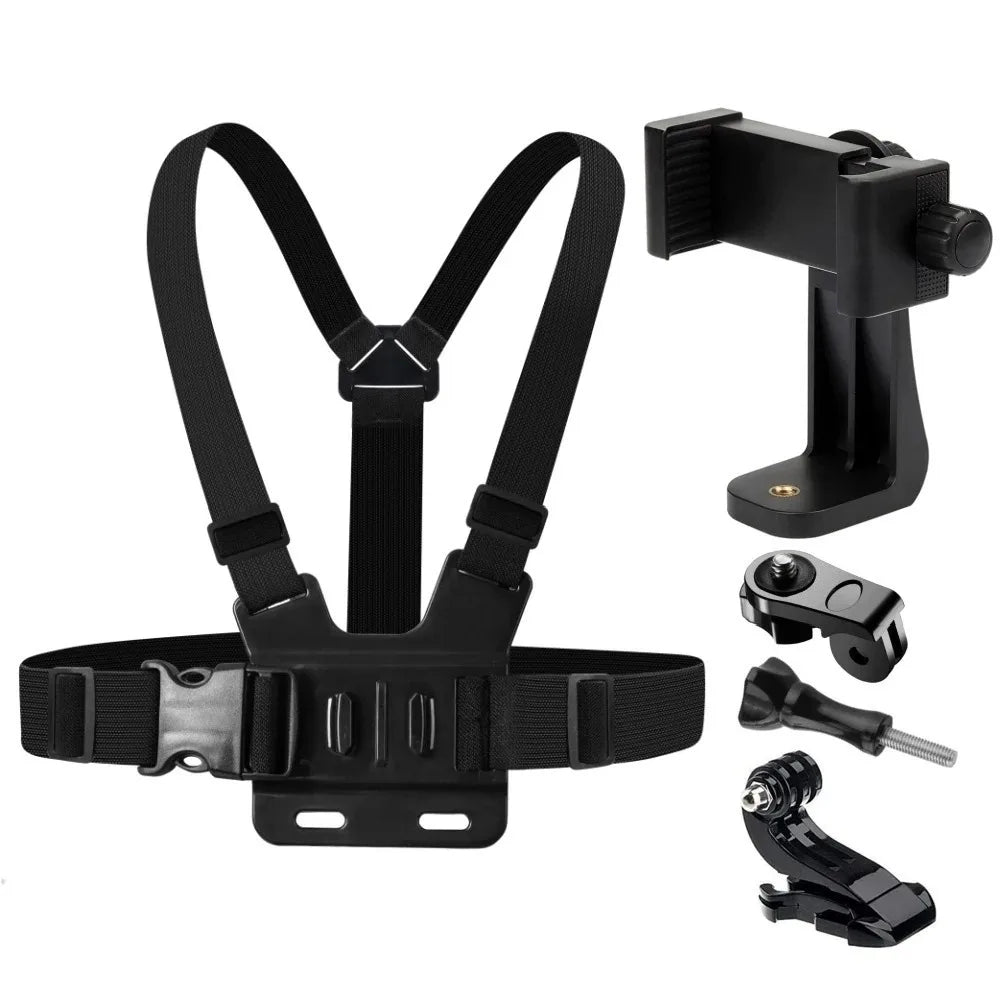 6in1 Action Camera Accessories Kit Head Strap Chest Strap Mount Adjustable Holder for Action 6 5Pro GoPro DJI Smartphone Bracket