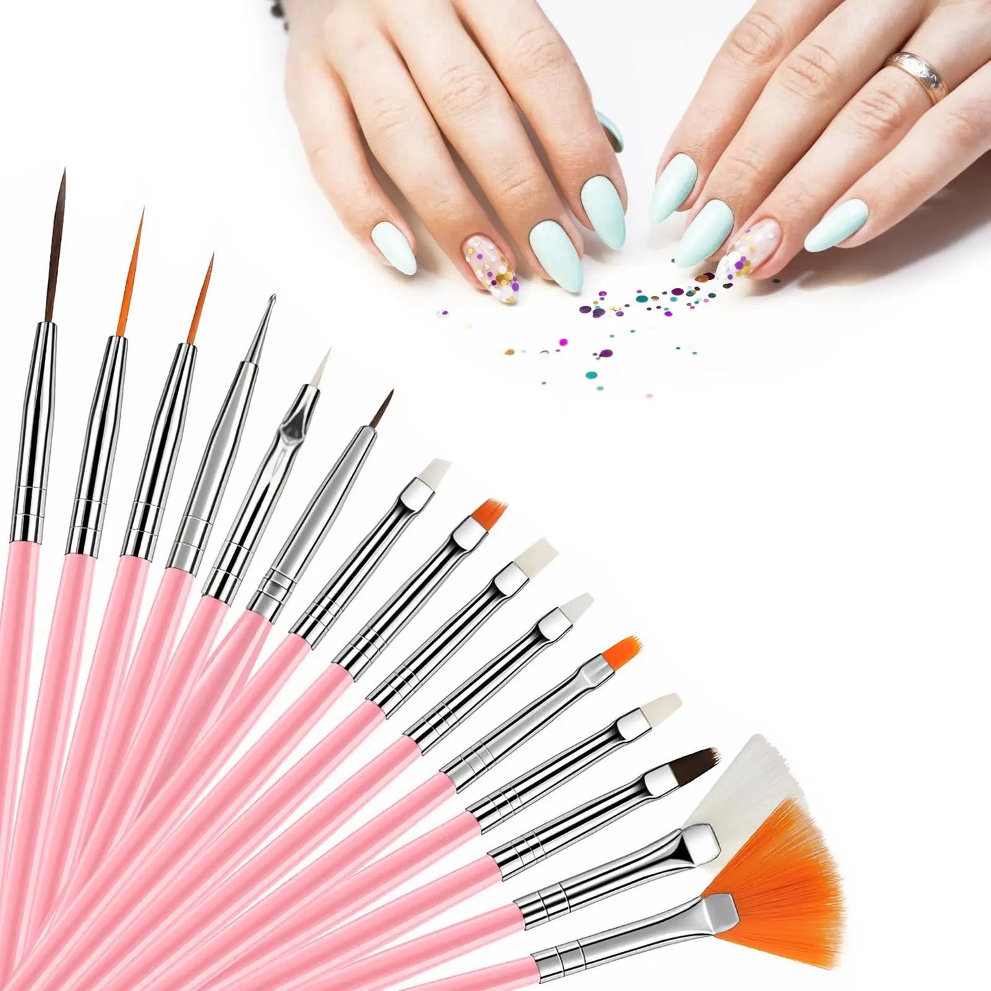 15Pcs Nail Art Brush Set Multifunctional Liner Brushes Detailing Brushes and Cleaning Tools Suitable for Gel Polish Art and DIY