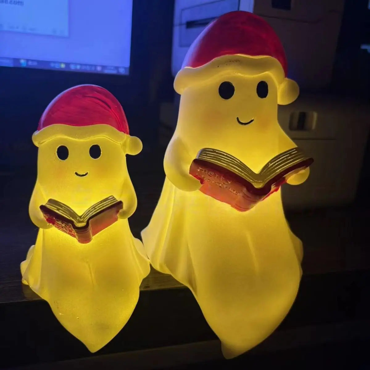 Cute Ghost Reading Book Night Light - Spooky Halloween Decor for Bedroom, Kids Room, Party Ornament, USB Rechargeable LED Lamp