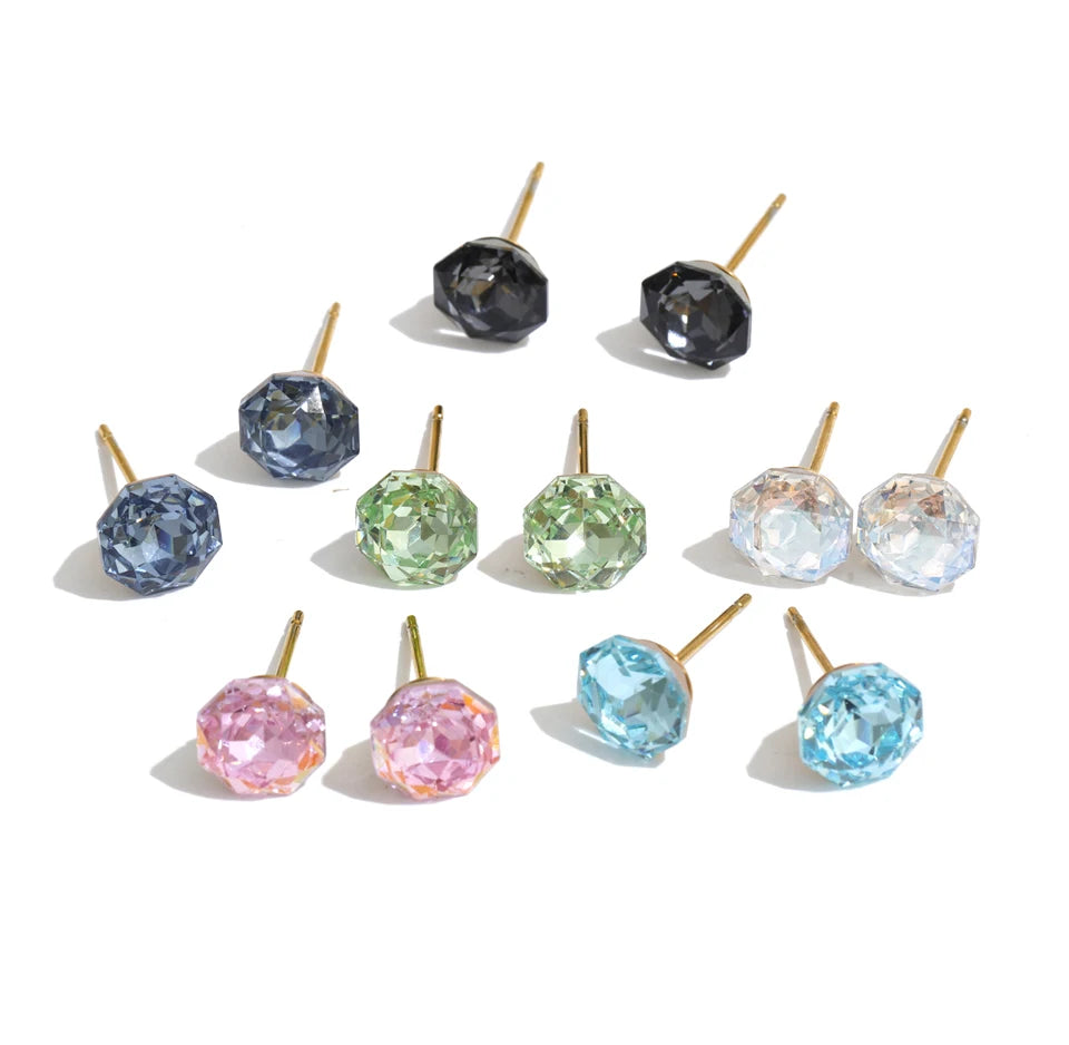 Yhpup New Arrivals Multi Color Crystal Round Stud Earrings for Women Shiny Stylish Daily Summer Jewelry Tarnish Resistant