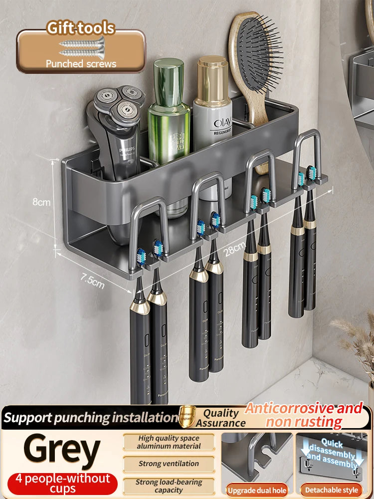 Toothbrush Holder Toothpaste Holder Electric Toothbrush Holder Space Aluminum Punch-Free Toilet Bathroom Shelf Rack