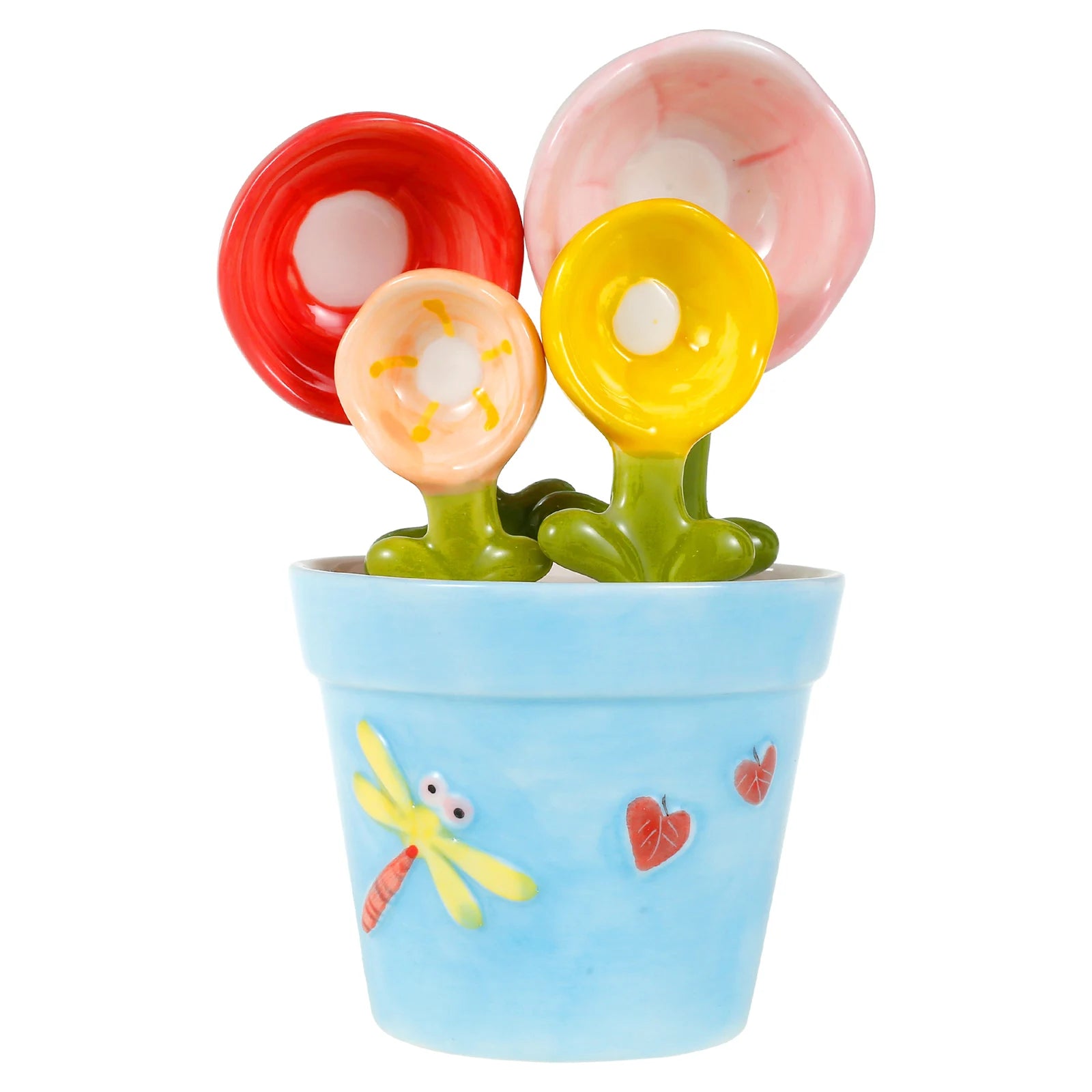 4Pcs Ceramic Measuring Spoon Set Flower Shape Baking Scale Spoon with Base Reusable Measuring Spoon for Home Kitchen Baking Tool