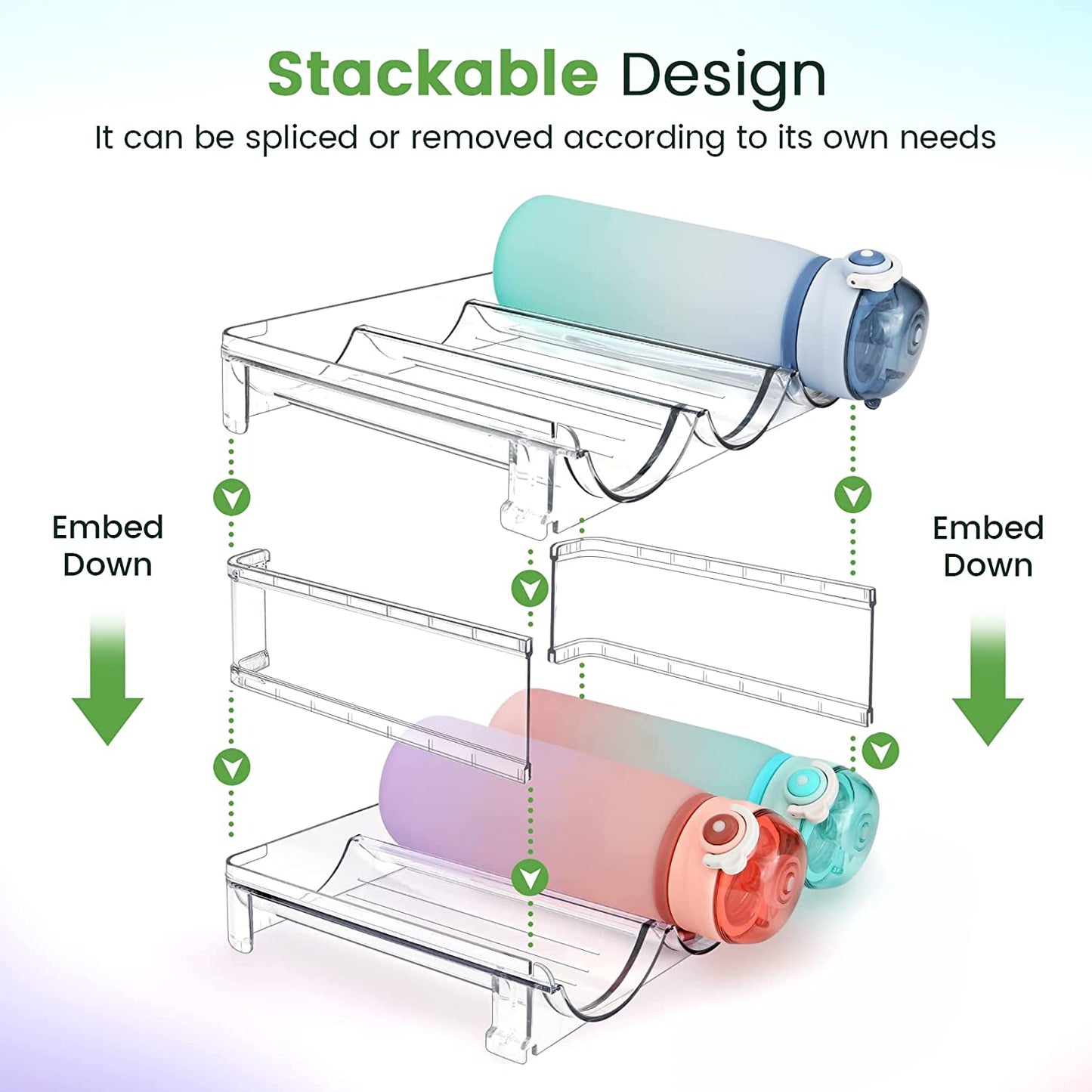 Say goodbye to clutter! 🌟 Check out our 2-pack Stackable Water Bottle Organizer for your cabinet! Perfect for keeping your hydration essentials neat and tidy! 💧🥤 #HomeOrganization #WaterBottleStorage