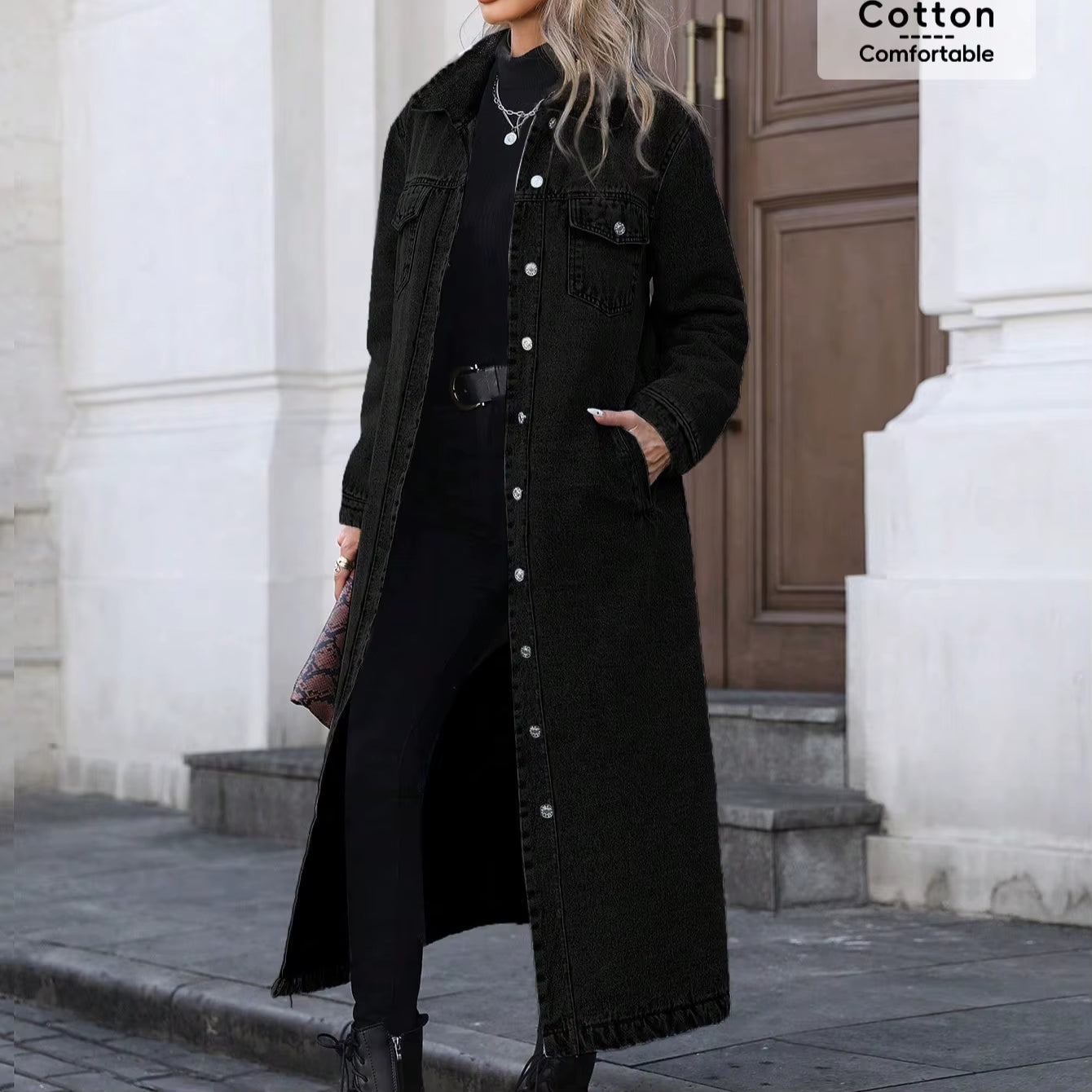Denim Coats Moto Biker Jeans for Women Long Jackets Pocket Long Sleeves Single Breasted Loose Casual Y2K 2025 Autumn Winter