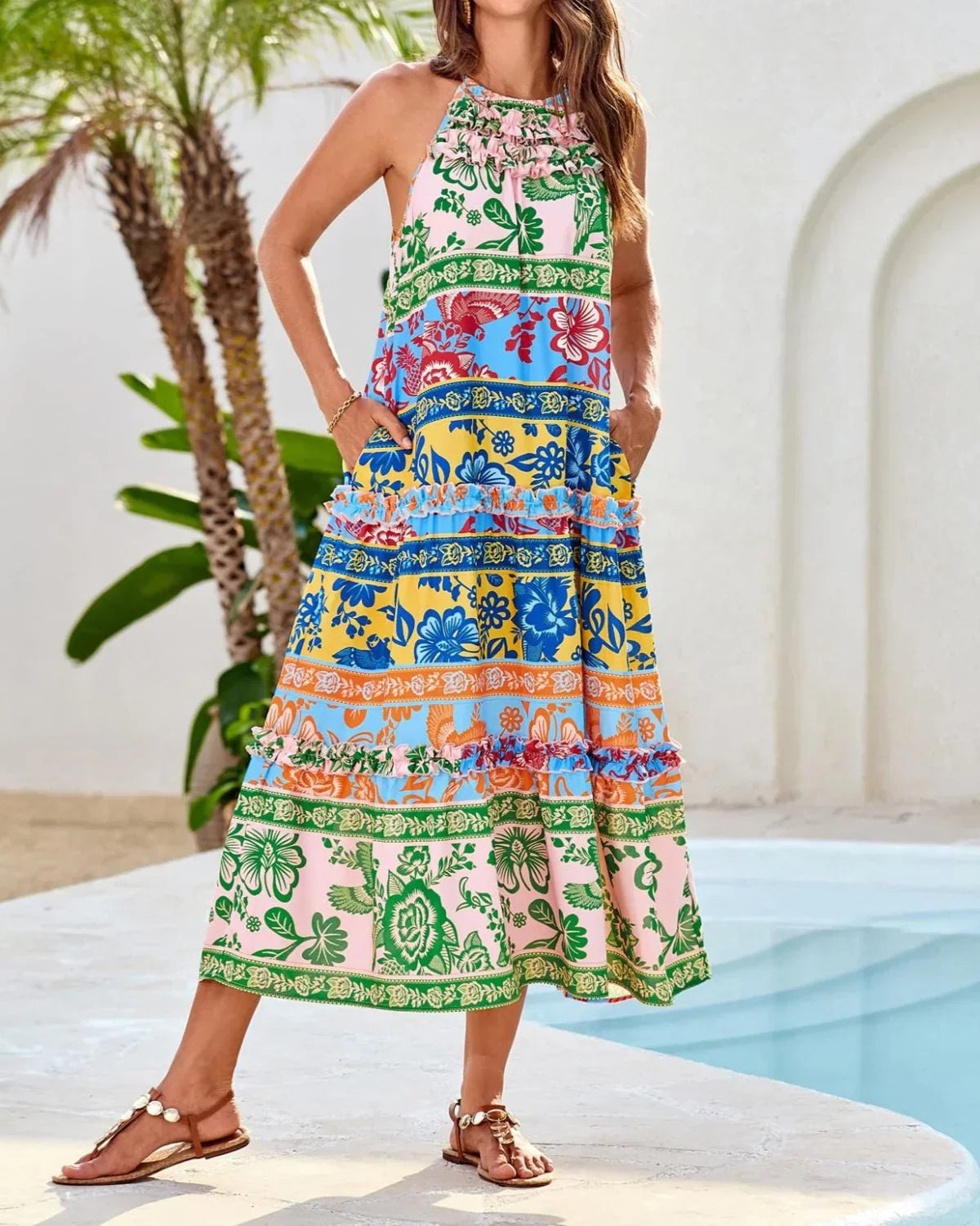 Juliette – Chic Boho Halter Tiered Maxi Dress