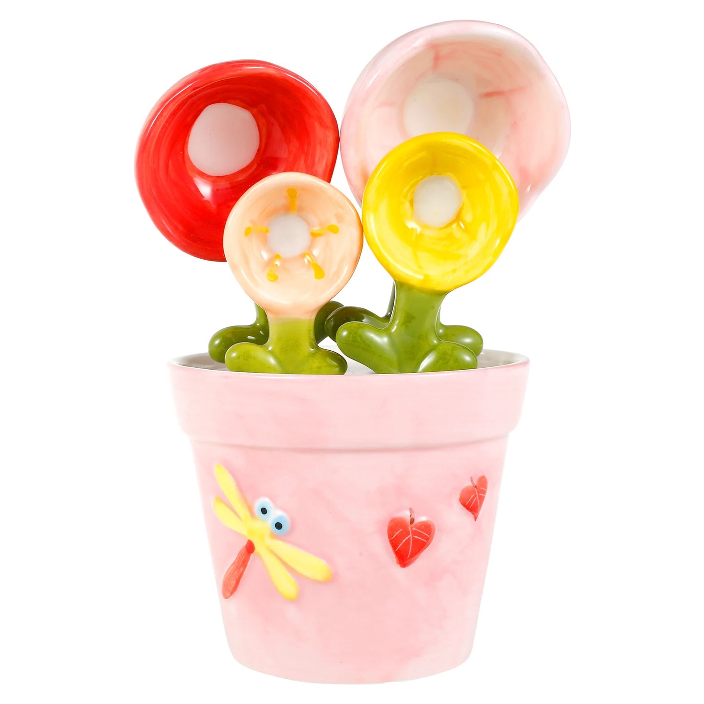 4Pcs Ceramic Measuring Spoon Set Flower Shape Baking Scale Spoon with Base Reusable Measuring Spoon for Home Kitchen Baking Tool