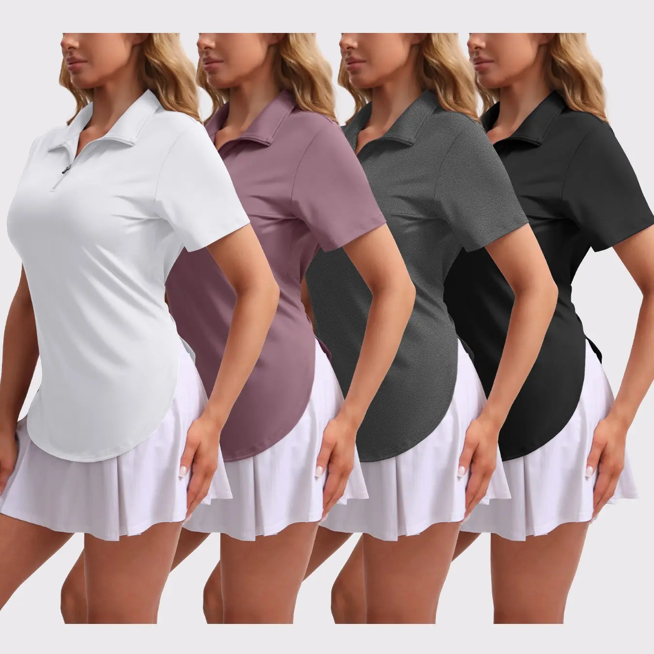 4 Packs Women'S Half-Zip Polo Shirt/Short-Sleeve T-Shirt Set, Minimalist Style, Suitable for Fitness, Tennis, Golf and Work Attire.