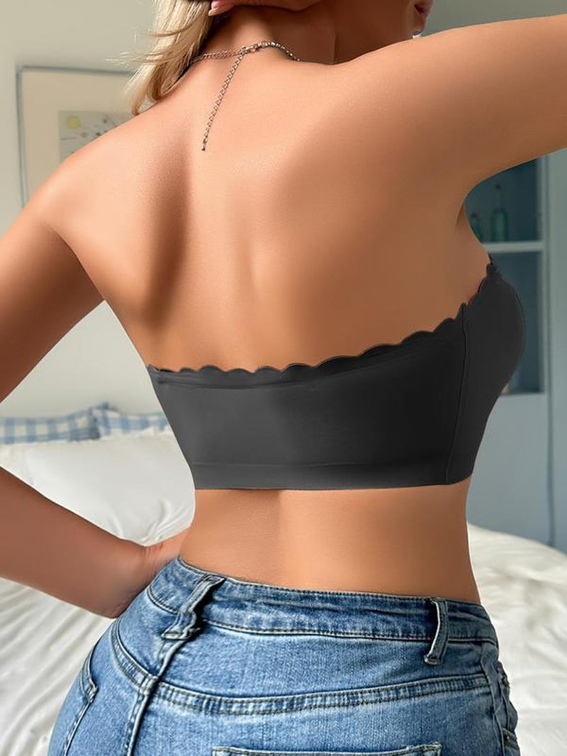Women'S Solid / Leopard Print Strapless Bra, Wireless Push up Bra, Basic Casual Comfortable Breathable Scallop Trim Hook & Eye Front Bralette, Pastel Lingerie for All Seasons, Light Womenswear, Lady Bra Pack, Underwear